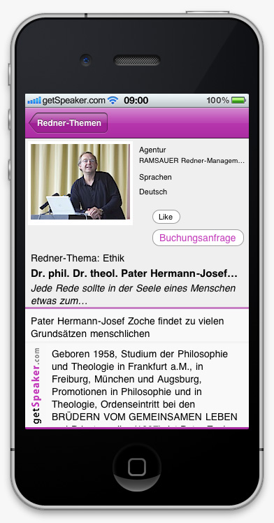 Speaker Ethik Dr. phil. Dr. theol. Pater Hermann-Josef Zoche iPhone-App
